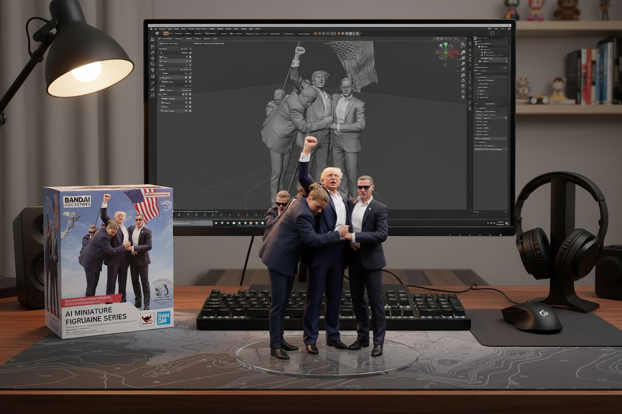 Figurin miniatur Donald Trump yang dihasilkan AI dalam gaya 3D detail